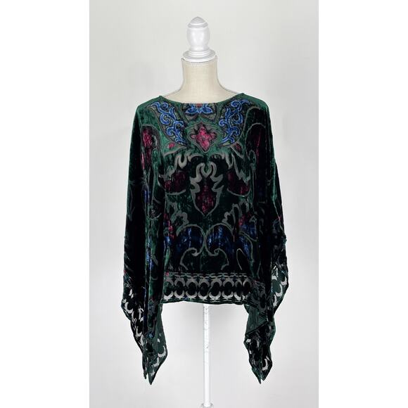 Chicos Silk Blend Velvet Burnout Poncho Womens Size Small / Medium New Green - Picture 1 of 7